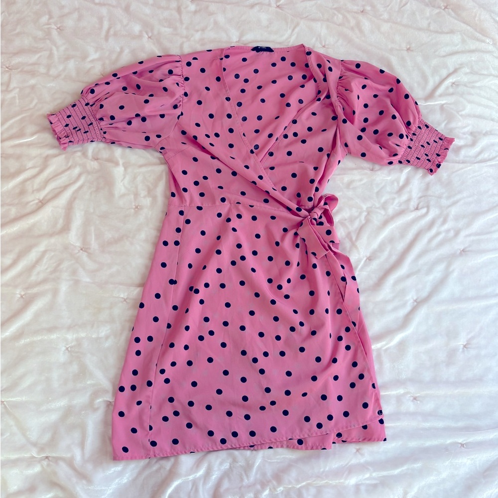 Pink Midi Sheath Dress with Puff Sleeves and V-Neck for Cocktail